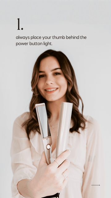 Woman with long hair demonstrating the first step in how to use the Tyme iron pro straightener and curler